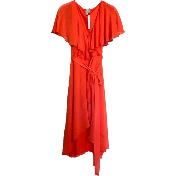 ASOS Dress Fluttery Orange Shapely Tied Ruffled Maxi Size 4 NEW - Picture 1 of 16